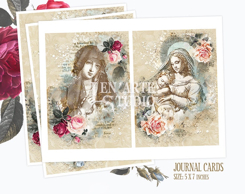 Religious Junk Journal Printable Cards Holy Cards Virgin - Etsy