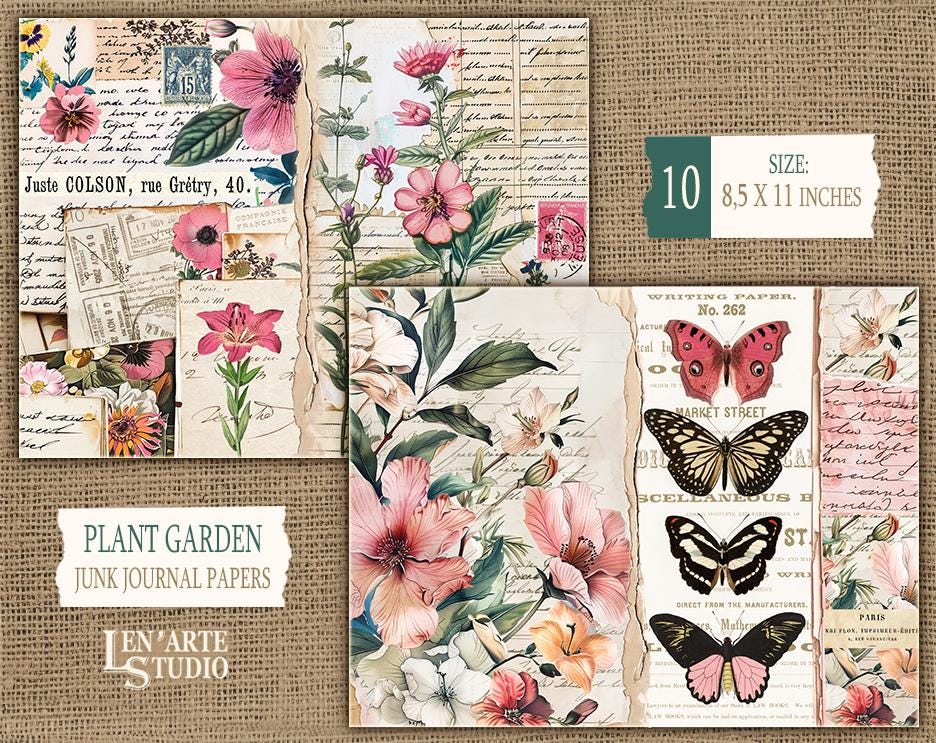 Floral Junk Journal Vintage Pages, Botanical Journal Kit, Printable ...