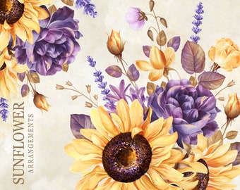 Sunflower Clip Art, Sunflower Bouquets PNG, Sunflowers PNG, Sunflower Arrangements, Floral Autumn Clipart, Botanical Clipart, Fall Clip Art
