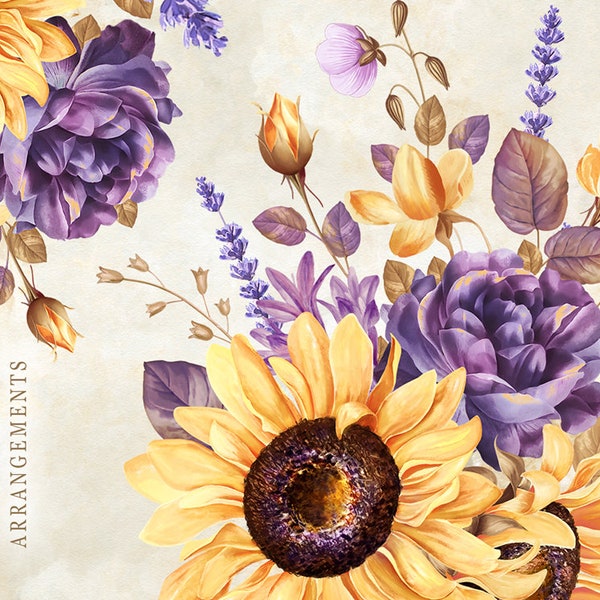 Sunflower Clip Art, Sunflower Bouquets PNG, Sunflowers PNG, Sunflower Arrangements, Floral Autumn Clipart, Botanical Clipart, Fall Clip Art