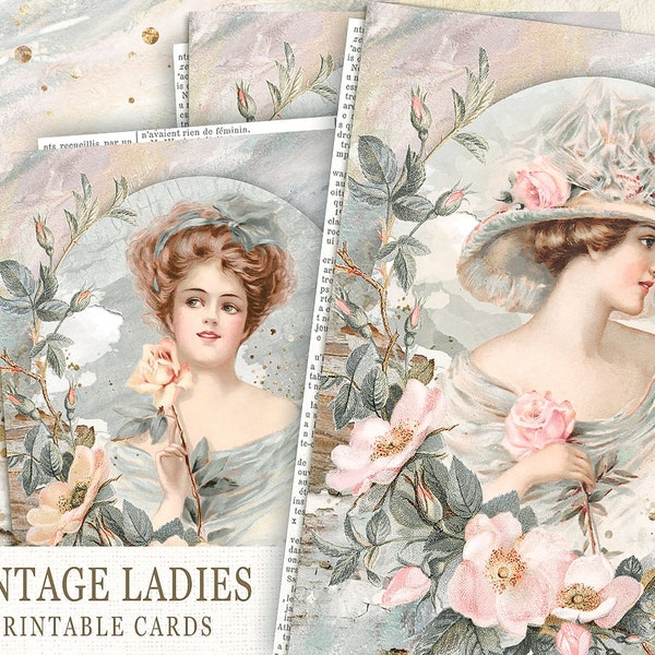 Vintage Victorian Ladies Collage Sheet, Vintage Woman Junk Journal Cards, Victorian Ephemera,Romantic Ladies Hat Fashion, Antique Pictures