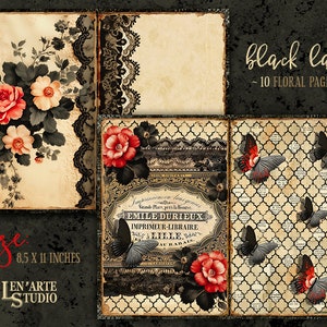 Dark Lace Junk Journal Printable Pages, Floral Lace Collage Sheets ...