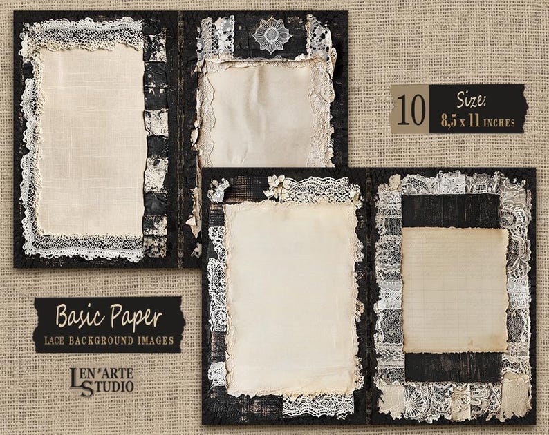 Blank Basic Junk Journal Printable Pages, Lace Collage Sheets, Black ...