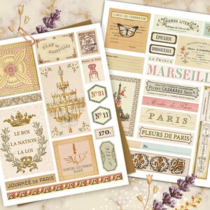 Vintage French Journal Efemer, Junk Journal Papers, French Journal labels, Parijs afdrukbare, vintage nummers Ephemera, Junk Journal Supplies afbeelding 4