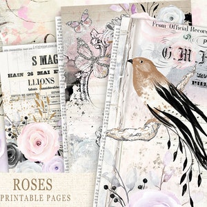 Junk Journal Pages imprimables, pages décoratives florales vintage roses, album de scrapbooking, embellissements, roses roses, feuille de collage de fleurs, botanique