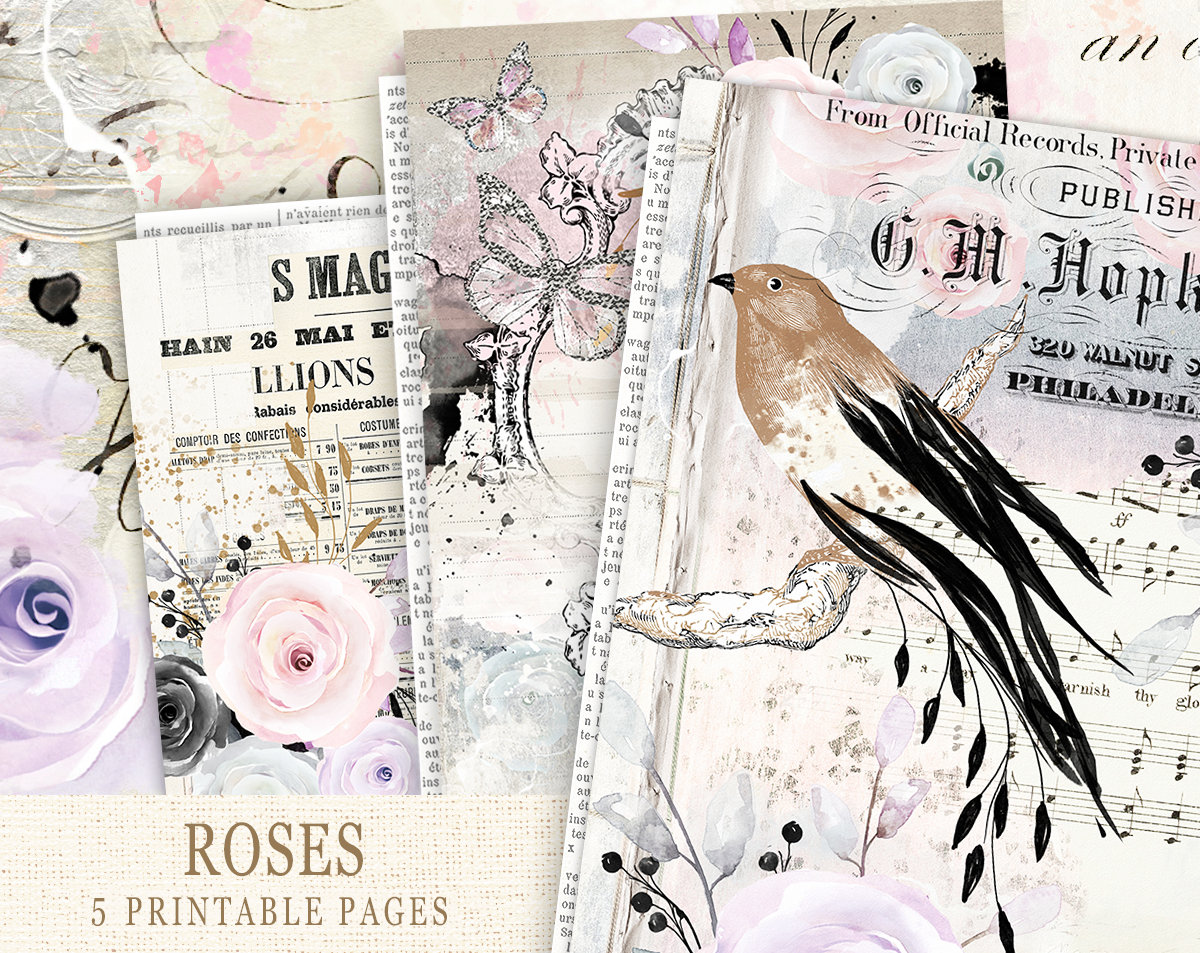 Junk Journal Printable Pages, Vintage Floral Decorative Pages Roses, …