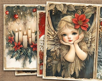 Christmas Angels Junk Journal Kit, Vintage Christmas Digital Papers, Christmas Angels, Winter Holiday Printable Papers,Digital Collage Sheet