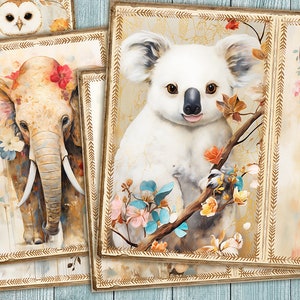 Wilde dieren ongewenste dagboekkit, bosdieren afdrukbaar papier, bos digitaal papier, dagboekpagina's scrapbooking, safari Afrikaanse dieren