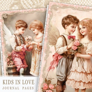 Papiers journal imprimables pour la Saint-Valentin, cartes d'amour éphémères vintage ATC, kit de journal indésirable pour les enfants de la Saint-Valentin, feuille de collage amour vintage