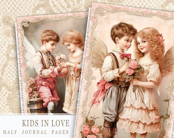 Printable Valentine's Day Journal Papers, Vintage Ephemera Love Cards ATC, Valentine's Day Kids Junk Journal Kit, Vintage Love Collage Sheet