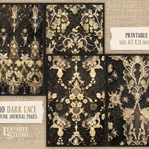 Junk Journal Printable Lace Papers, Digital Dark Lace Collage Sheets ...