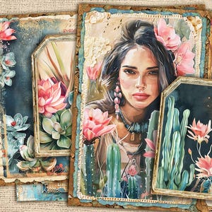 Kit imprimible de diario basura con suculentas antiguas, papeles de diario con cactus, kit de verano, páginas de flores del desierto, planta saguaro, cactus efímeros, aloe