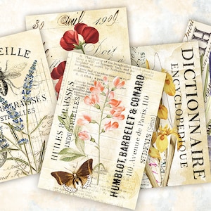 Florales botanisches Kartenset, Vintage ATC-Karten, druckbare Ephemera, Journal Ephemera, digitales Collage Sheet, Pflanze, Garten, ACEO digitale Karten