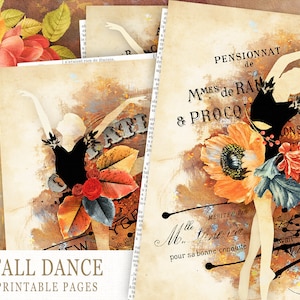 Junk Journal Printable Papers, Fall Ballerina Journal Paper, Autumn Printable, Ballet Journal Paper,Autumn Journal Pages, Fall Collage Sheet