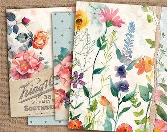 Floral Junk Journal Vintage Papers, Botanical Journal Kit, Printable Flowers Pages, Floral Decoupage Paper, Plant Garden Kit, Summer Digital