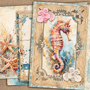 Sea Junk Journal Kit, Ocean Scrapbook Papers, afdrukbare pagina's kust, strand printables, zee-ephemera, zomer digitale kit, Sea ATC-kaart, tags