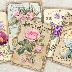 Vintage Botanical Card Set, Junk Journal Printable Floral Cards, Spring Flowers Collage Sheet, Spring Botanical Ephemera, Journal Supplies