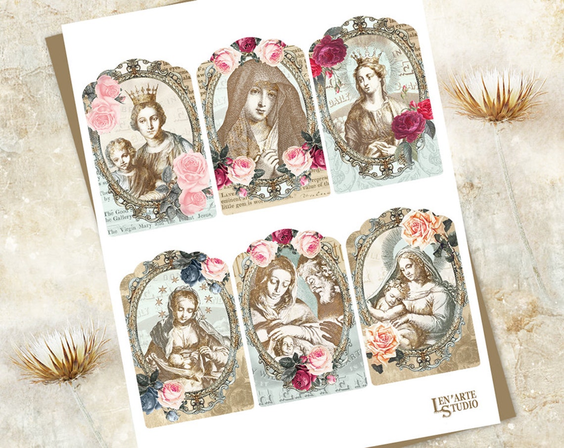 Religious Junk Journal Printable Cards Holy Cards Virgin - Etsy
