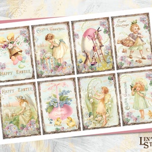 Vintage Easter Card Set, Printable Easter ATC, Digital Collage Sheet, Easter Kids Cards ATC, Victorian Easter Cards,Spring Tags, Ephemera image 2