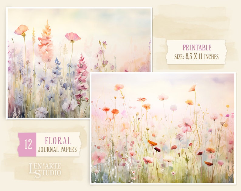 Wildflowers Junk Journal Printable Papers, Watercolor Flowers Junk ...