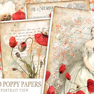 Pages de carnet coquelicot rouge, carnet coquelicots, carnet imprimable coquelicot, feuilles de collage de printemps, papier décoratif floral, botanique