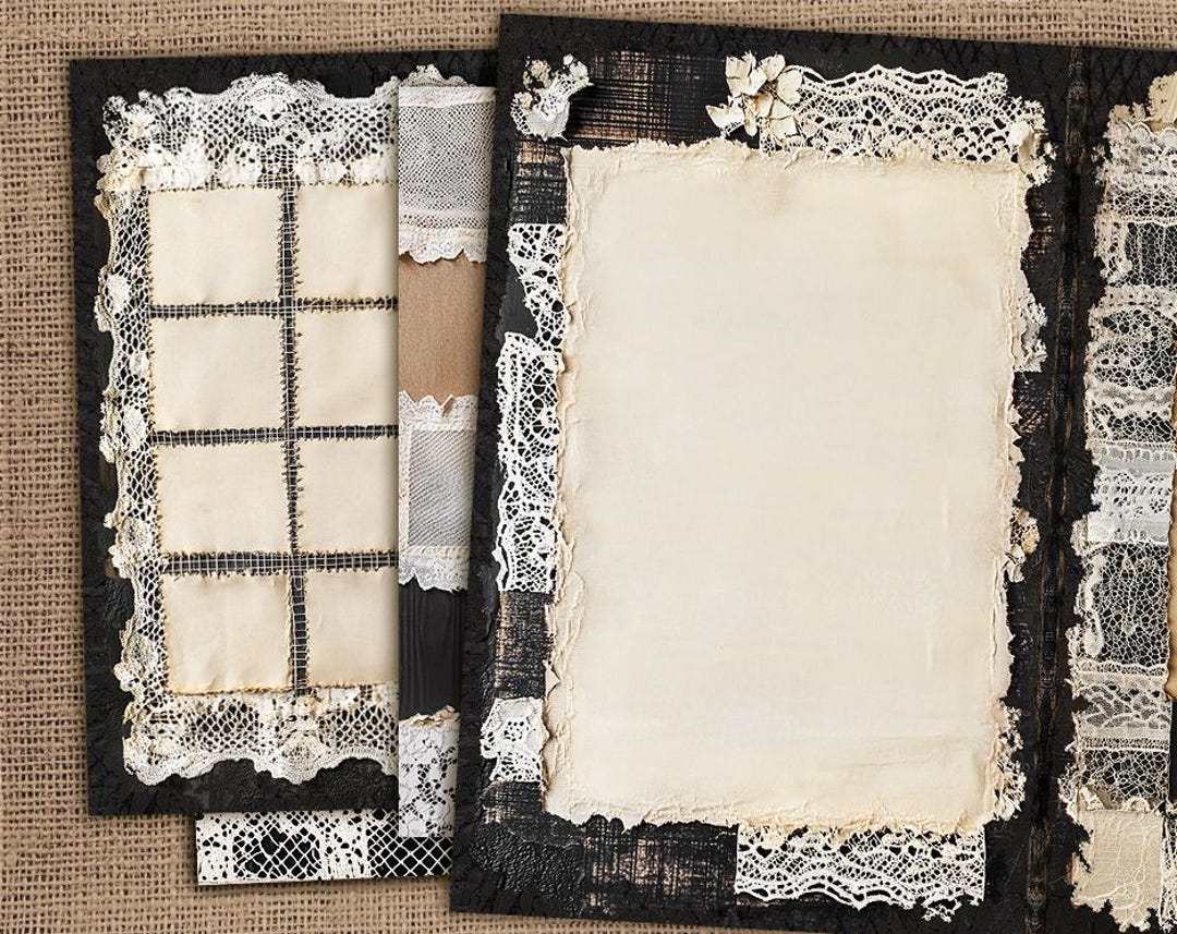 Blank Basic Junk Journal Printable Pages, Lace Collage Sheets, Black ...