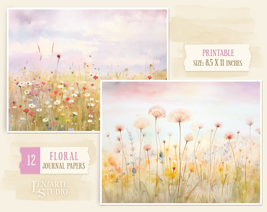 Wildflowers Junk Journal Printable Papers, Watercolor Flowers Junk ...