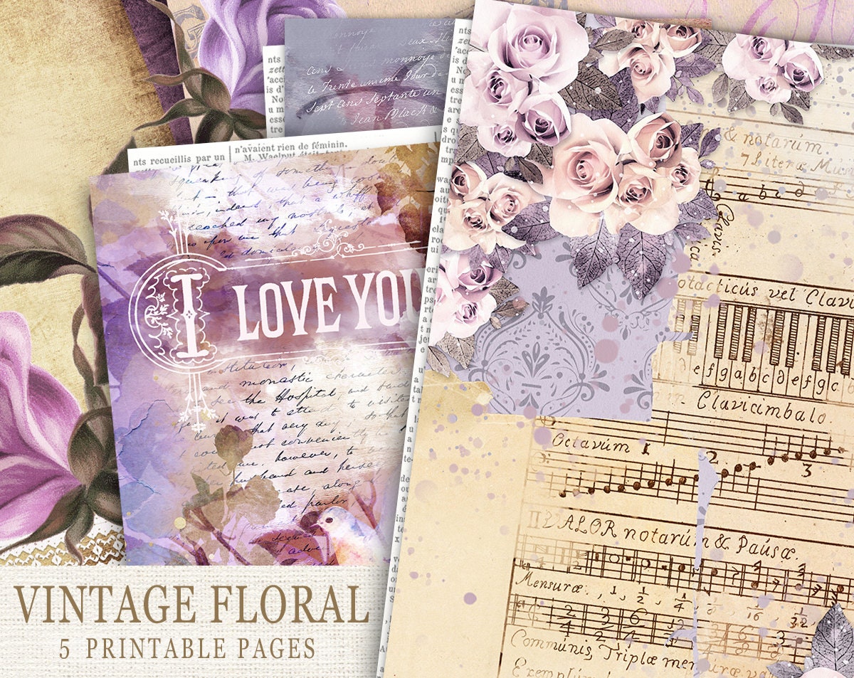 Vintage Floral Printable Junk Journal Kit, Ephemera Kit, Victorian ...