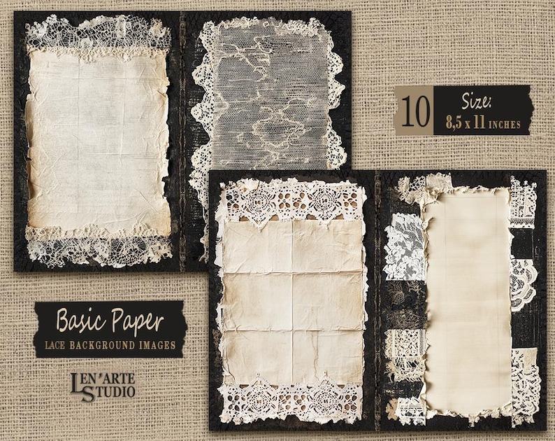 Blank Basic Junk Journal Printable Pages, Lace Collage Sheets, Black ...