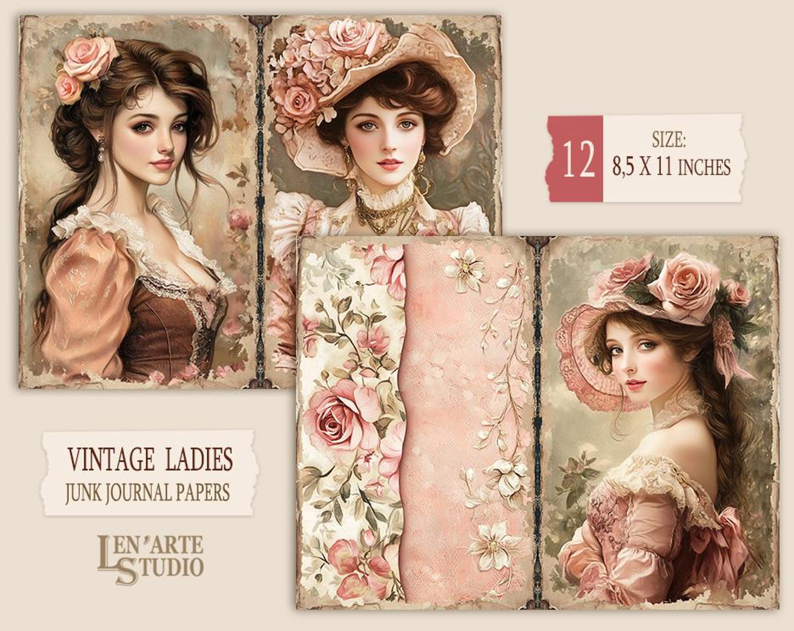 Victorian Ladies Junk Journal Pages, Vintage Woman Collage Sheet ...