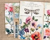 Floral Junk Journal Vintage Pages, Botanical Journal Kit, Printable Flowers Collage Sheets, Decoupage paper,Plant Garden Kit, Spring Digital