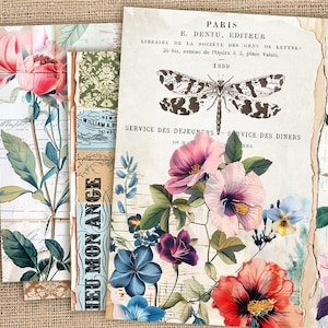 Floral Junk Journal Vintage Seiten, Botanical Journal Kit, druckbare Blumen Collage Sheets, Decoupage Papier, Pflanzengarten Kit, Frühling Digital