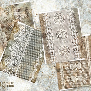 Lace Junk Journal Printable Pages, Digital Lace Collage Sheets, Digital Junk Journal Kit, Vintage Lace Printable Paper, Lace Embellishment image 2