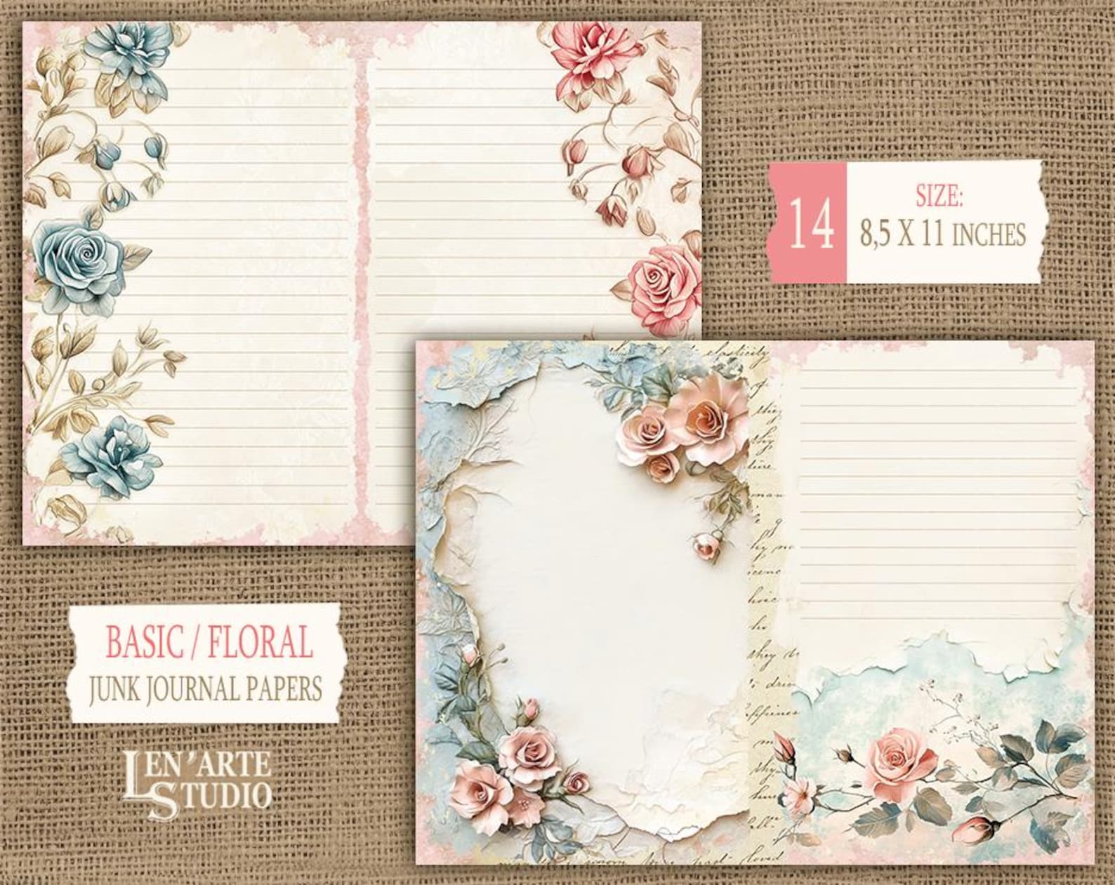 Vintage Lined Journal Pages, Basic Junk Journal Kit, Printable Blank ...