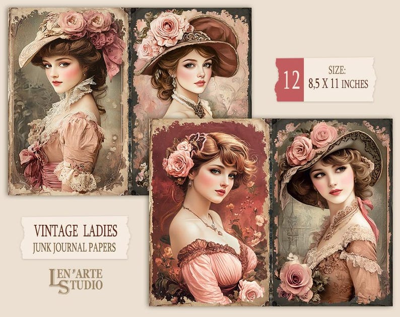 Victorian Ladies Junk Journal Pages, Vintage Woman Collage Sheet ...