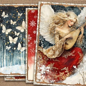 Páginas de diario basura de ángeles navideños, kit digital de Navidad vintage, papel imprimible para vacaciones de invierno, collage digital de hadas navideñas, papel de Noel