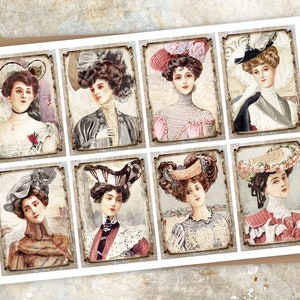 Puede incluir: Nueve im&aacute;genes vintage de mujeres con sombreros. Las mujeres visten ropa elegante y tienen peinados elaborados. Las im&aacute;genes est&aacute;n en formato de collage y tienen un aspecto desgastado y antiguo.