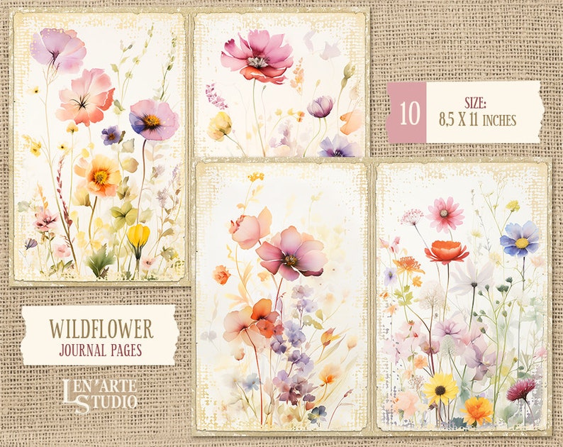 Watercolor Wildflowers Junk Journal Papers, Spring Flowers Junk Journal ...