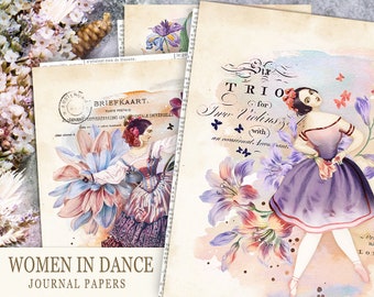 Vintage Frau Tanzen Journal Papiere, viktorianische Ballerina Junk Journal Papier, druckbares Ballett Papier, Zigeuner Frau Collage Bogen, Tanz Antik