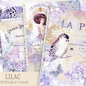 Papier numérique impression lilas, papier floral vintage, papier de scrapbooking violet, journal victorien papillons en papier indésirable, collage lilas Français