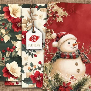Christmas Digital Papers, 32 Vintage Junk Journal Pages