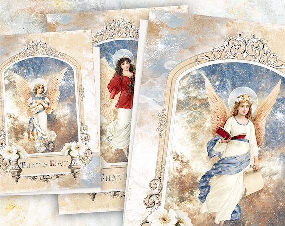 Vintage Christmas Angels Journal Pages Printable, Digital download Christmas Collage sheet, Holiday Angel, Junk Journal, Christmas Digital
