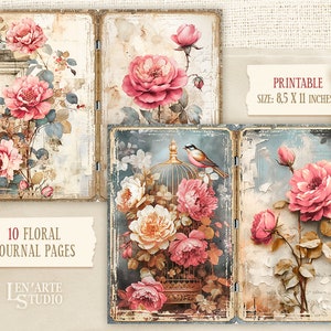 Floral Junk Journal Papers, Vintage Roses Collage Sheet, Watercolor ...