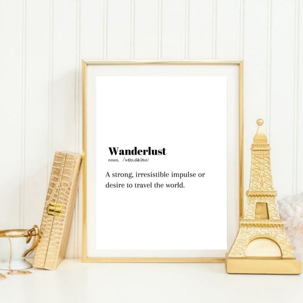 Wanderlust Definition Print, Back packer Quote Print, Simple wall art, Minimalist Poster, Minimalist Print, Travel Print, Definition