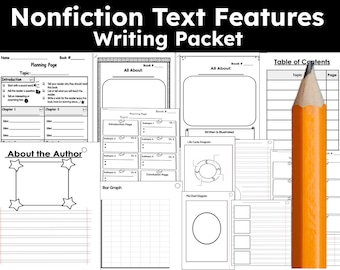 Nonfiction Text Feature Writing Packet 9 parts (87 pgs)