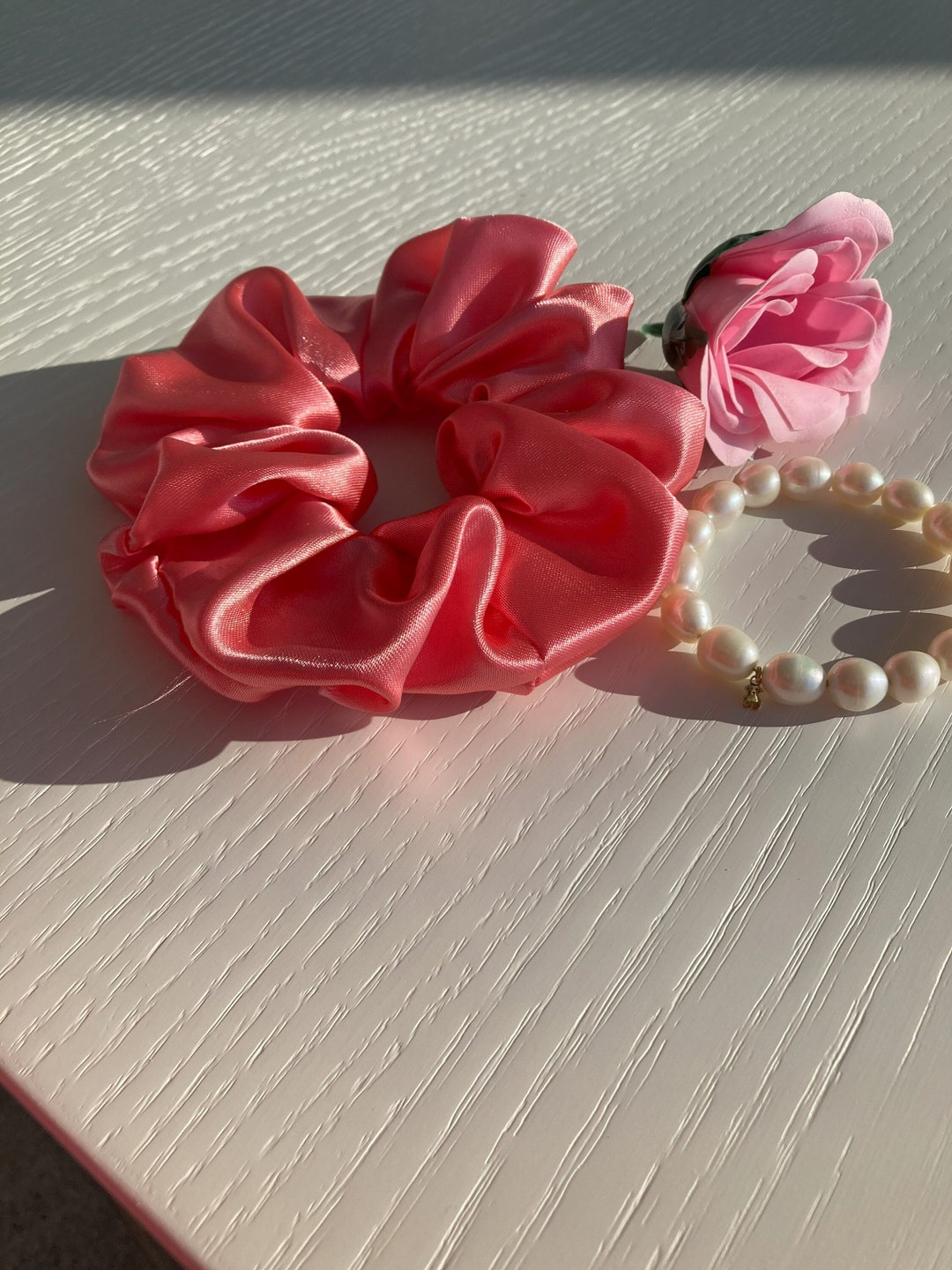 Pink Silk Hair Tie Scrunchie Soft Satin Scrunchie Hair Etsy