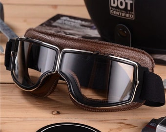 Galat/ée Occhiali Moto Ski Goggles Biker Motocross Harley Chopper Sportivi Protezione Sole UV Vento Protect Steampunk Vintage Aviator Pilot Casco colore