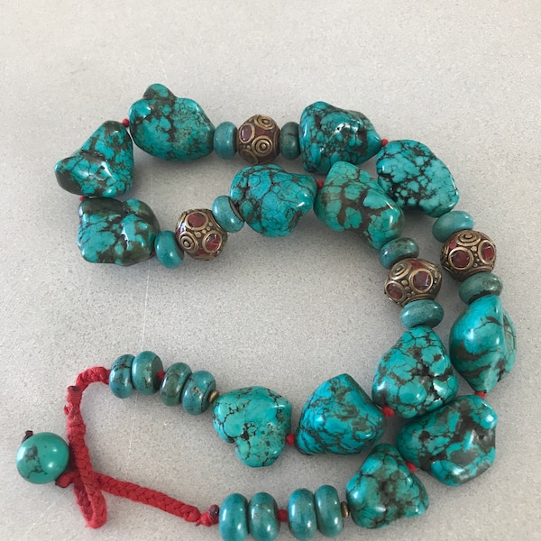 Antique collier tibétain pierres turquoises taquets