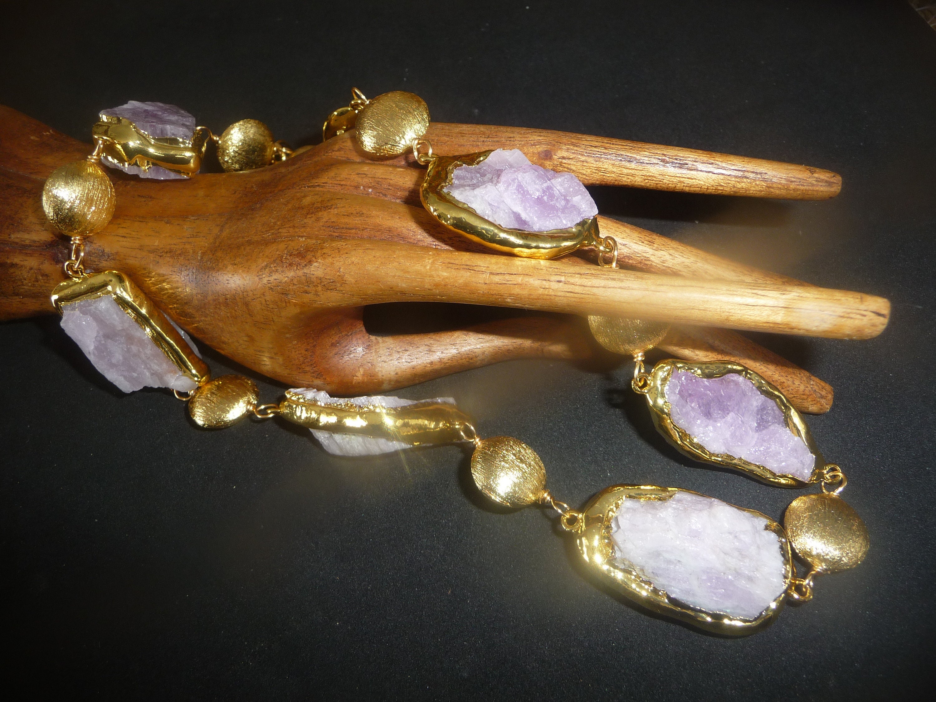 Collier Pierres de Kunsites - Bronze