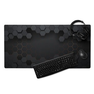 Gaming Mouse Pad | 3D Hexagon Game Desk Mat | PC Mac Laptop Gamer | Office Computer Accessory | Geometric Polygons | Large 36x18